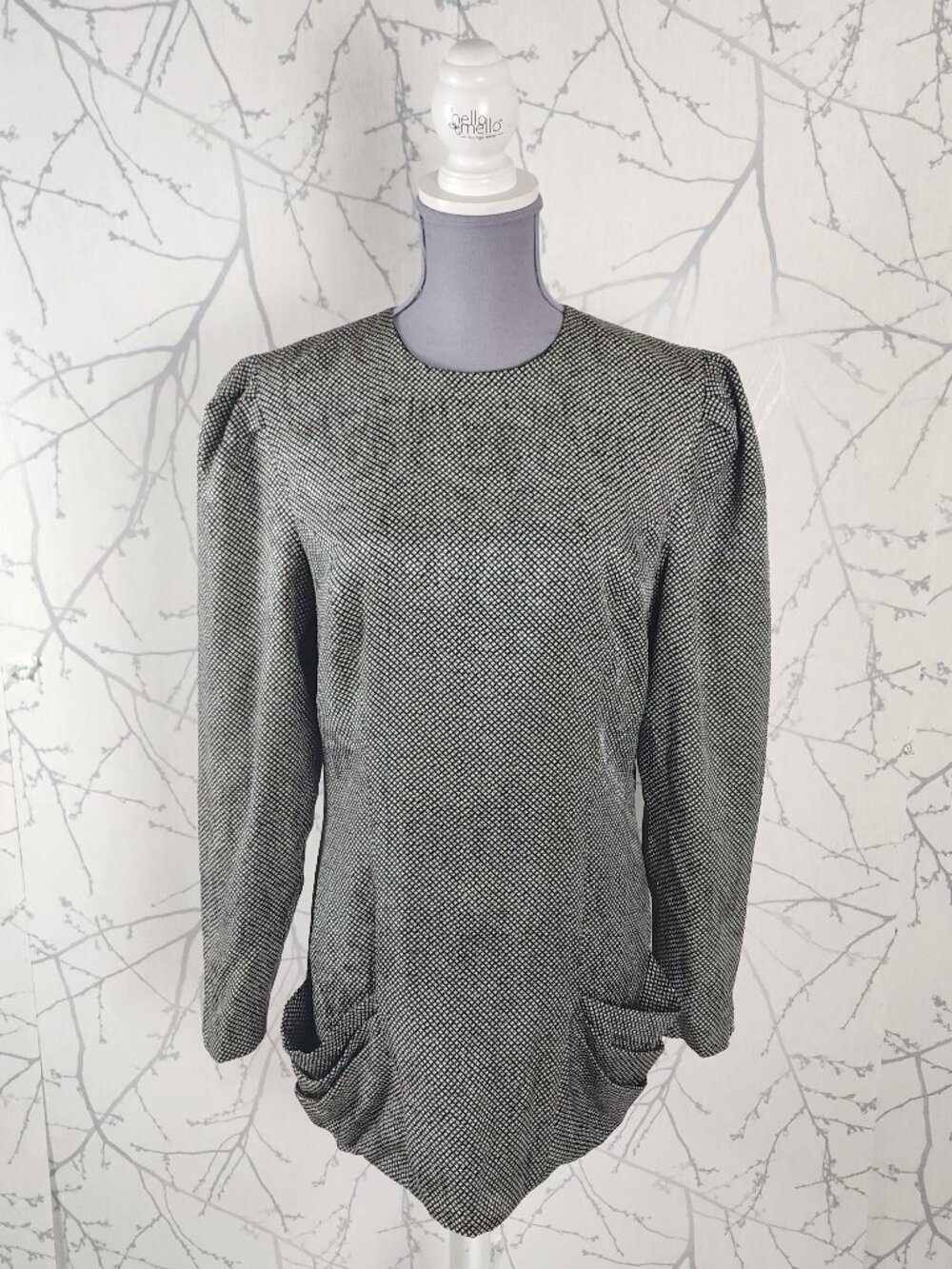 Junnie Leigh VTG Gray Printed 100% Silk Artsy Tunic